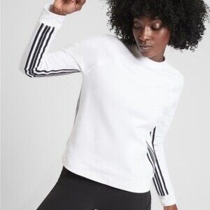 Athleta 24/7 White Black Stripe Pullover Sweatshirt Size Small